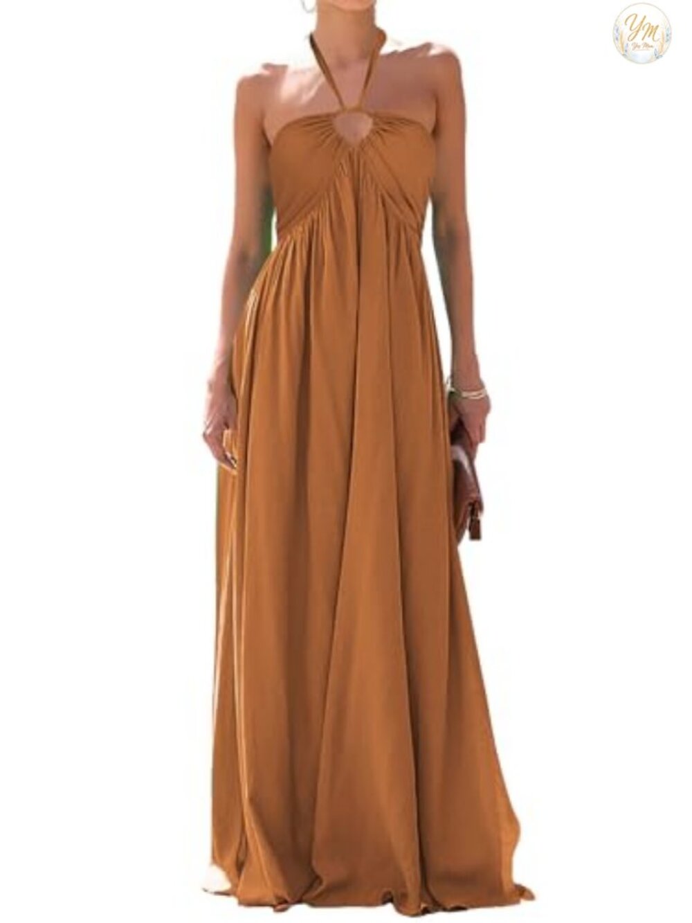 Maxi Dress Women Sexy Halter V Neck Backless Smocked High Waisted A-Line Beach